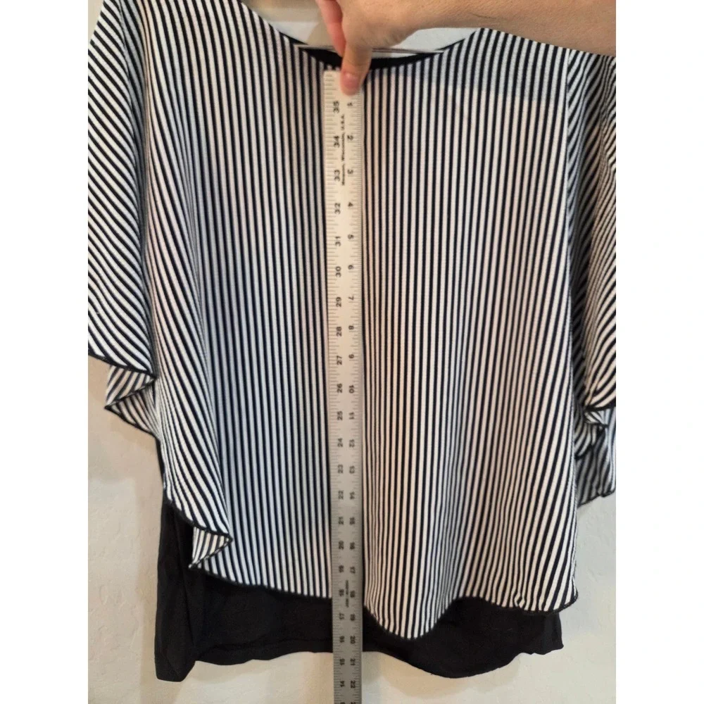 Vintage Celly K Large Striped Cape‎ Blouse Black White Layered Flutter Sleeve